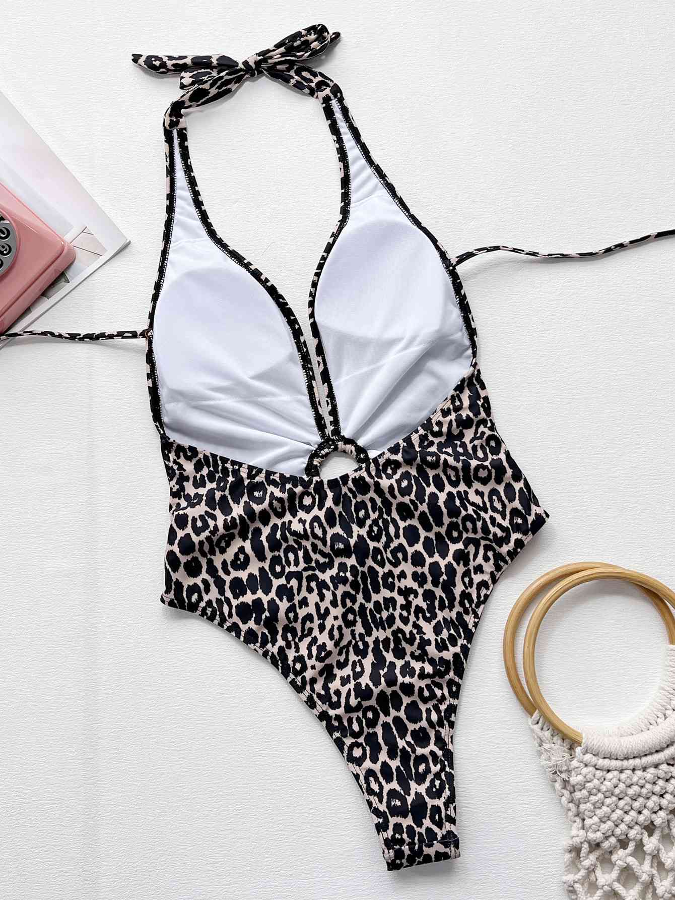 Leopard Halter Neck Ring Detail One-Piece Swimsuit for a perfect OOTD – dress to impress outfits from Amexza