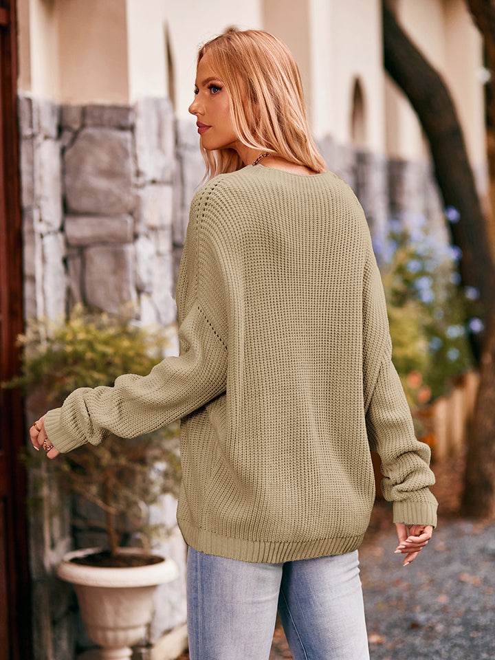 Waffle-Knit Long Sleeve Sweater for a perfect OOTD – dress to impress outfits from Amexza