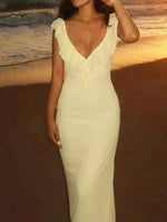 Ruffled V-Neck Sleeveless Maxi Dress