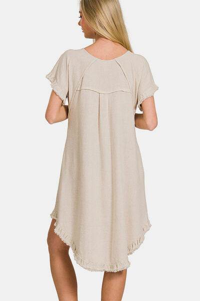 Zenana Fringe Edge High Low Flowy Dress with Pockets for a perfect OOTD – dress to impress outfits from Amexza