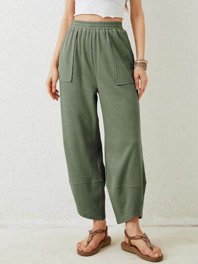 Lovelet Elastic Waist Wide Leg Pants - Amexza