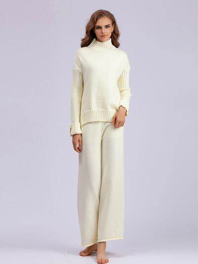 Basic Bae High- Low Turtleneck Long Sleeve Top and Pants Sweater Set for a perfect OOTD – dress to impress outfits from Amexza