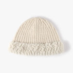 Fuzzy Hem Knit Hat Beige One Size for a perfect OOTD – dress to impress outfits from Amexza