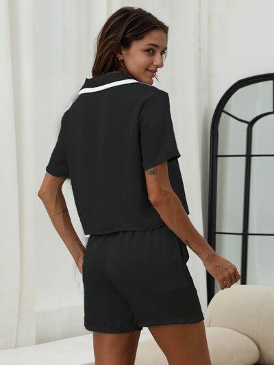 Button Down Short Sleeve Top and Shorts Lounge Set for a perfect OOTD – dress to impress outfits from Amexza