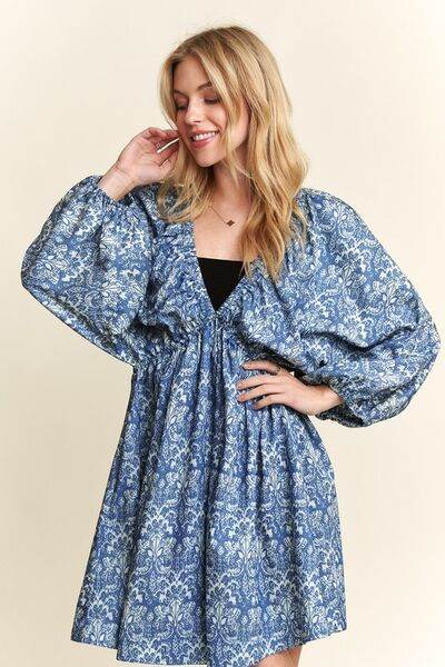 ADORA Printed V-Neck Batwing Sleeve Mini Dress for a perfect OOTD – dress to impress outfits from Amexza