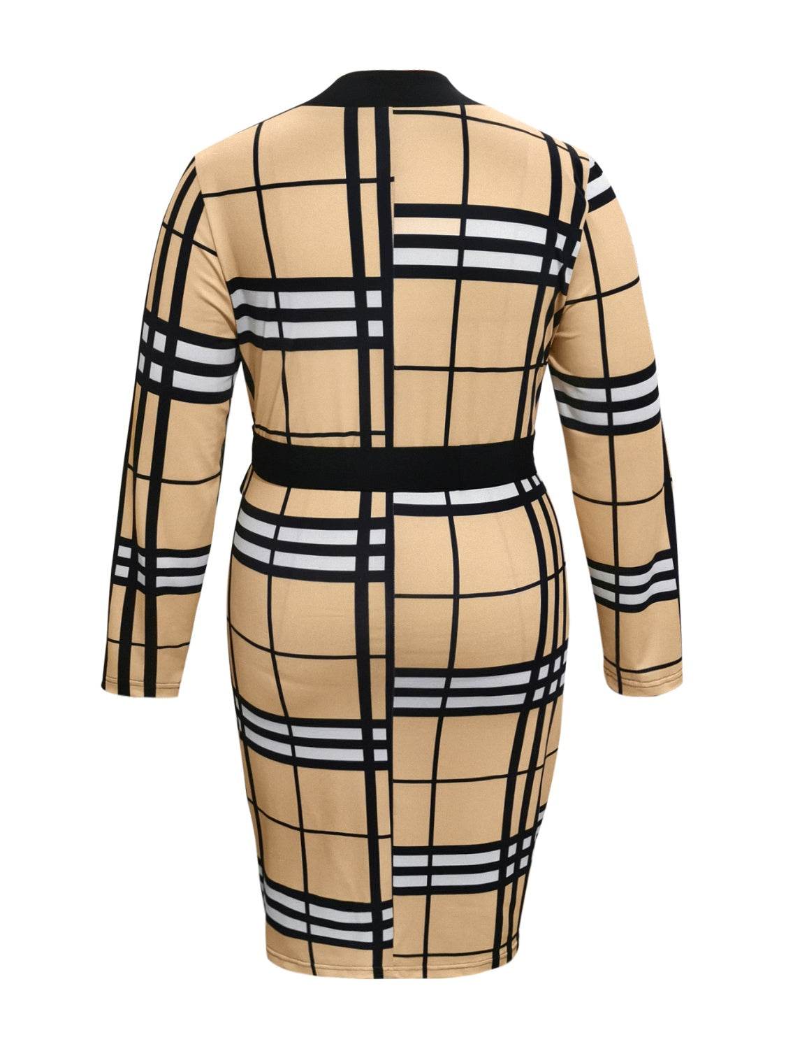 Plus Size Plaid V-Neck Long Sleeve Wrap Dress for a perfect OOTD – dress to impress outfits from Amexza