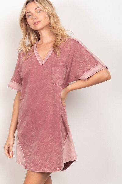 VERY J Short Sleeve V-Neck Tee Dress for a perfect OOTD – dress to impress outfits from Amexza