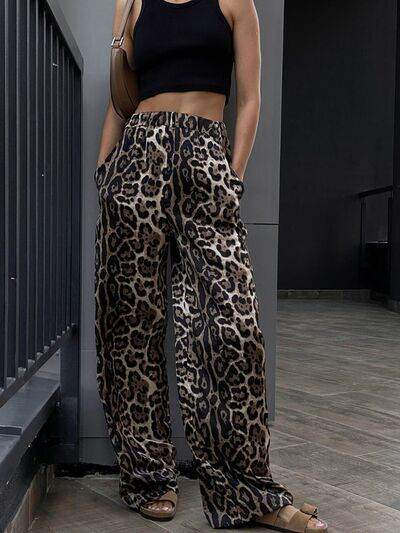 Leopard High Waist Wide Leg Pants Black for a perfect OOTD – dress to impress outfits from Amexza