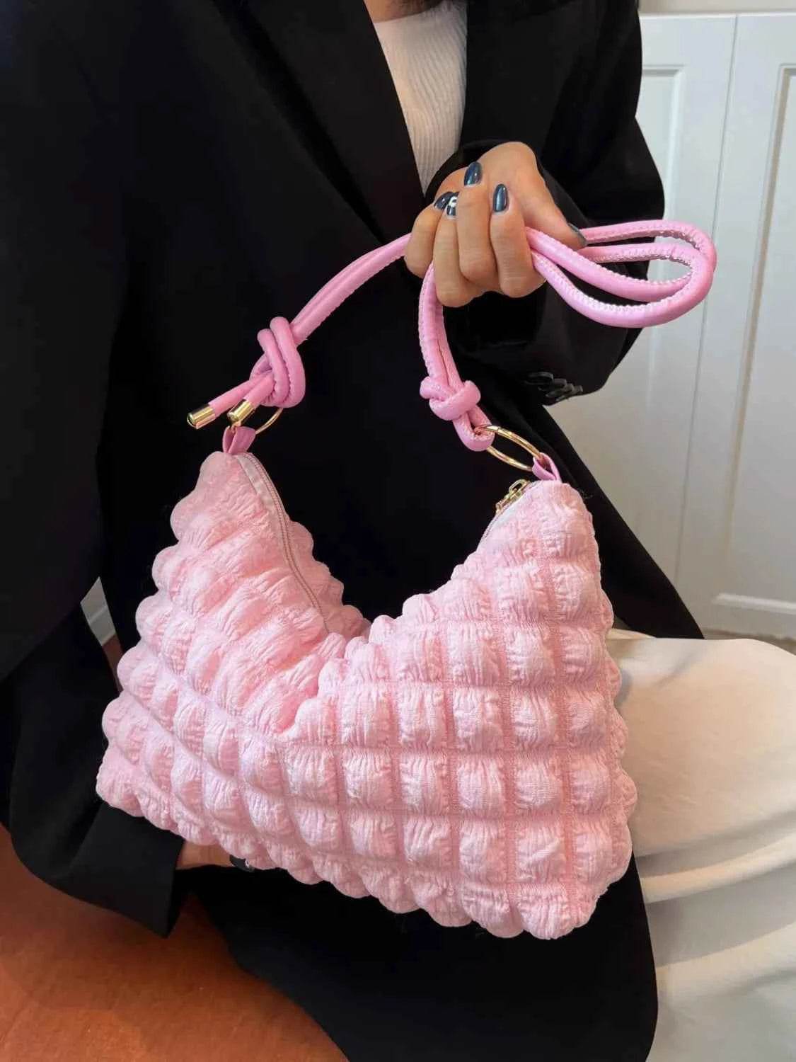Quilted Bubble Textured Shoulder Bag Pink One Size for a perfect OOTD – dress to impress outfits from Amexza