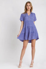Umgee Full Size Gingham Tiered Button Detail Short Sleeve Dress Plus Size for a perfect OOTD – dress to impress outfits from Amexza