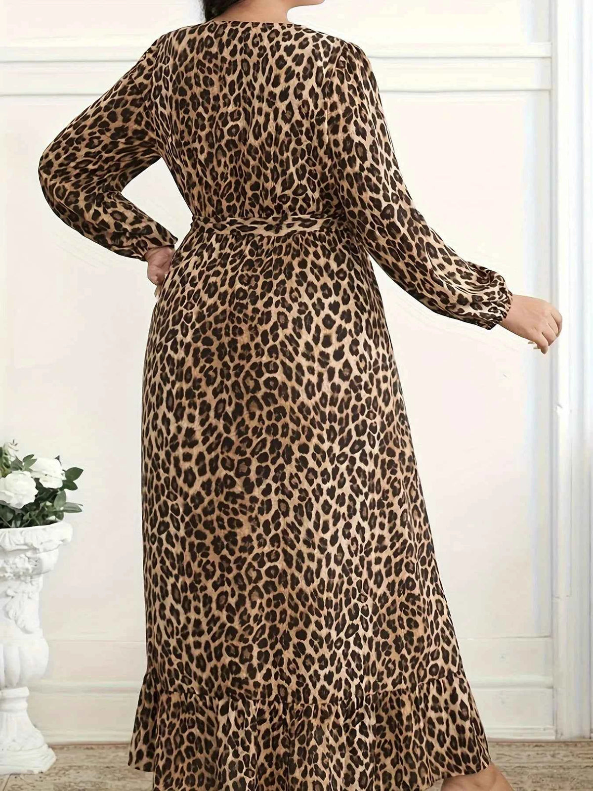 Plus Size Leopard Print Surplice Maxi Dress