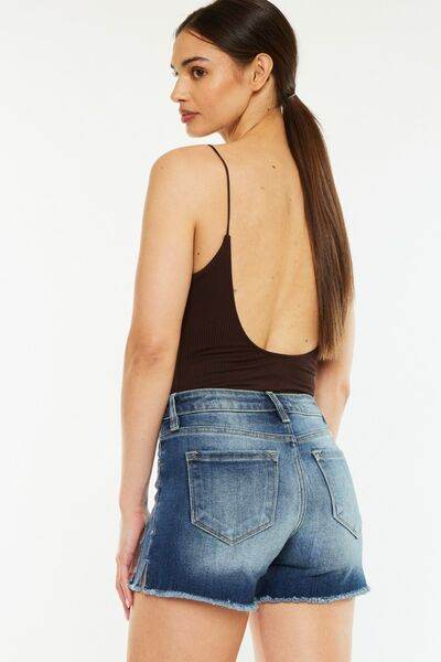 Kancan High Waist Raw Hem Denim Shorts - Amexza