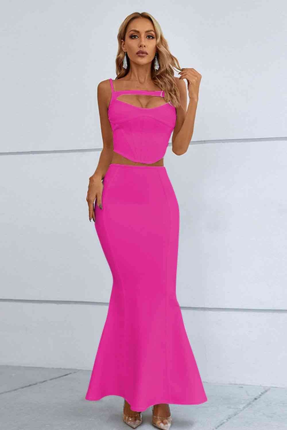 Cutout Seam Detail Cami and Fishtail Skirt Set for a perfect OOTD – dress to impress outfits from Amexza