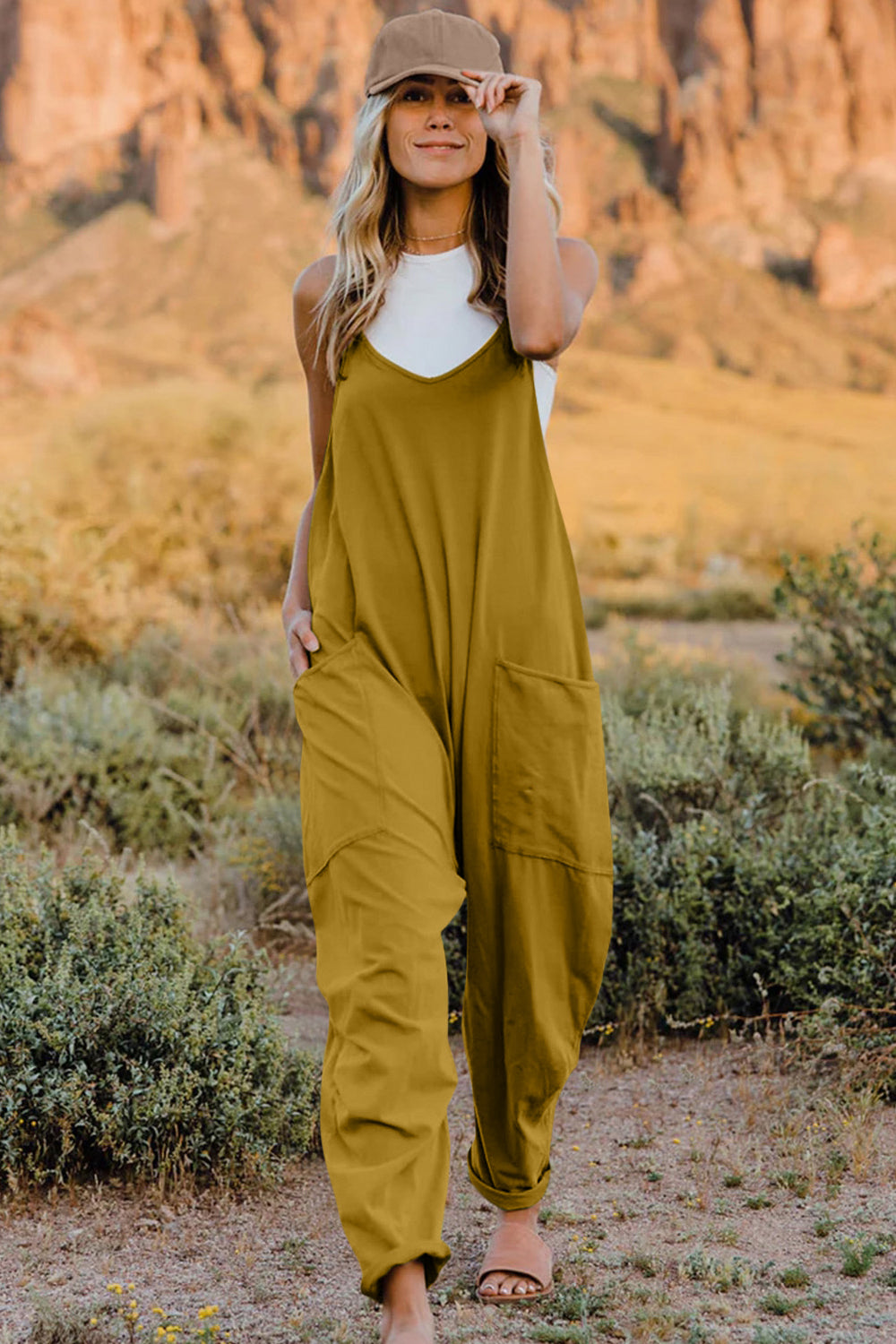 Double Take Full Size V-Neck Sleeveless Jumpsuit with Pockets for a perfect OOTD – dress to impress outfits from Amexza