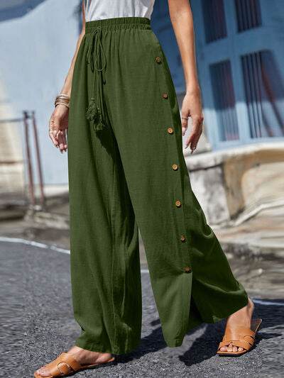 Full Size Tassel Wide Leg Pants Matcha Green for a perfect OOTD – dress to impress outfits from Amexza