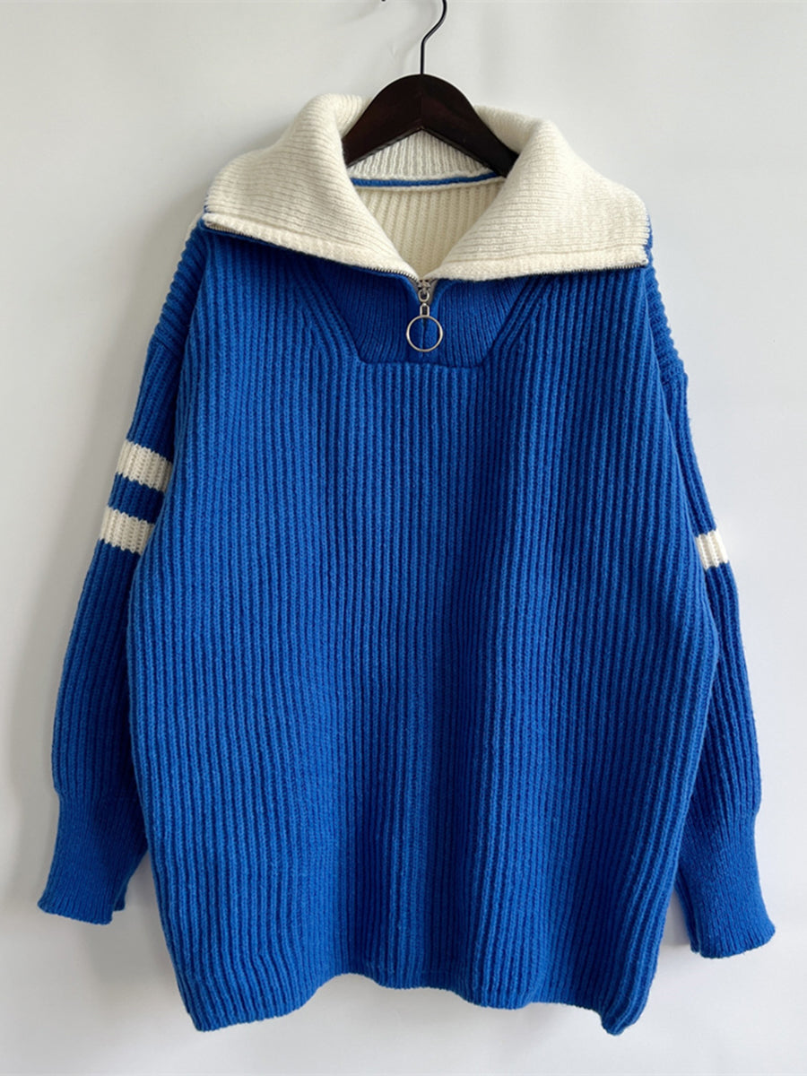 Ribbed Two-Tone Half Zip Sweater for a perfect OOTD – dress to impress outfits from Amexza