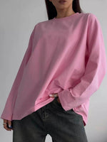 Round Neck Dropped Shoulder Long Sleeve T-Shirt - Amexza