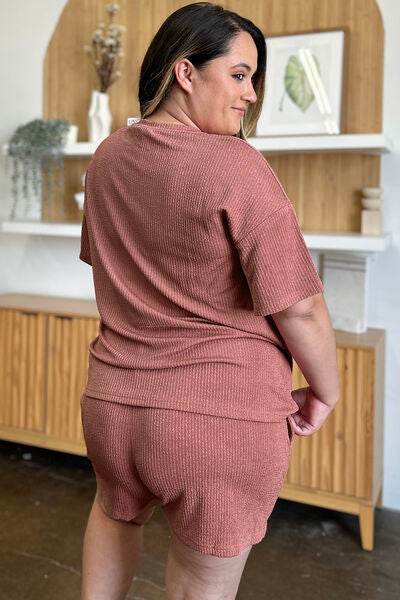 Double Take Full Size Round Neck Short Sleeve T-Shirt and Shorts Set for a perfect OOTD – dress to impress outfits from Amexza