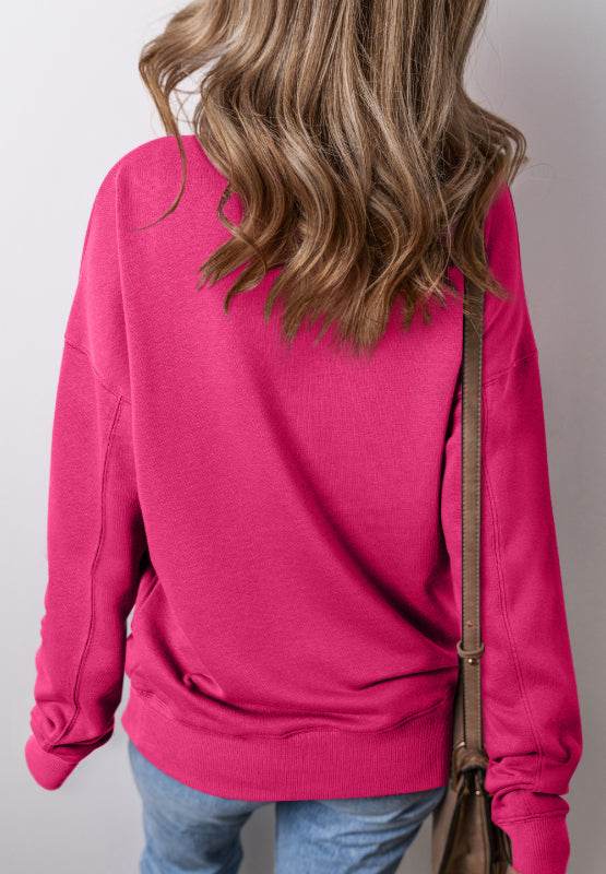 Solid Color Round Neck Long Sleeve Sweatshirt for a perfect OOTD – dress to impress outfits from Amexza