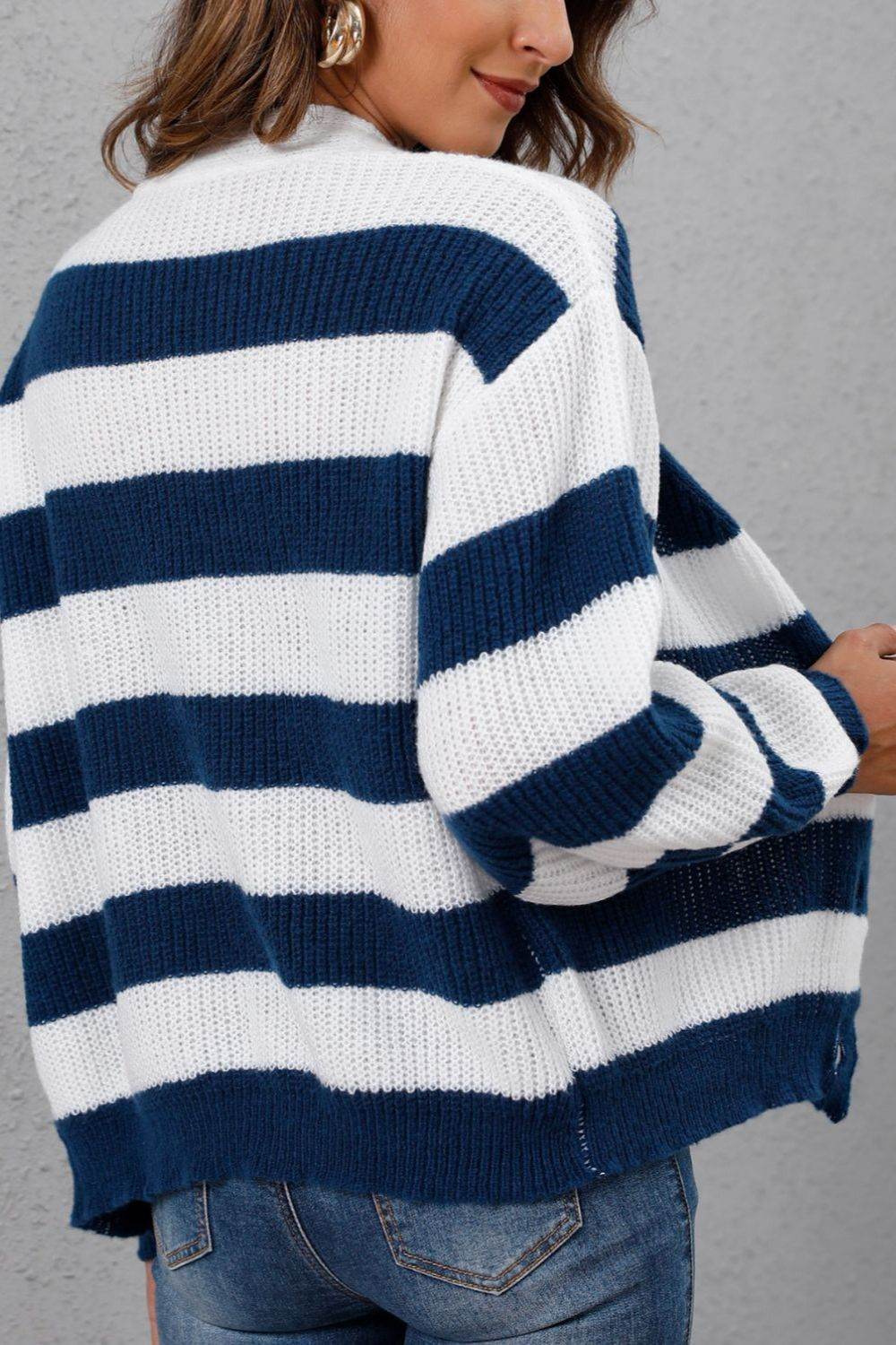 Striped Button Up Long Sleeve Sweater for a perfect OOTD – dress to impress outfits from Amexza