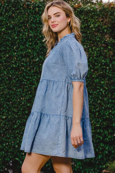 ODDI Washed Tiered Mini Denim Dress for a perfect OOTD – dress to impress outfits from Amexza