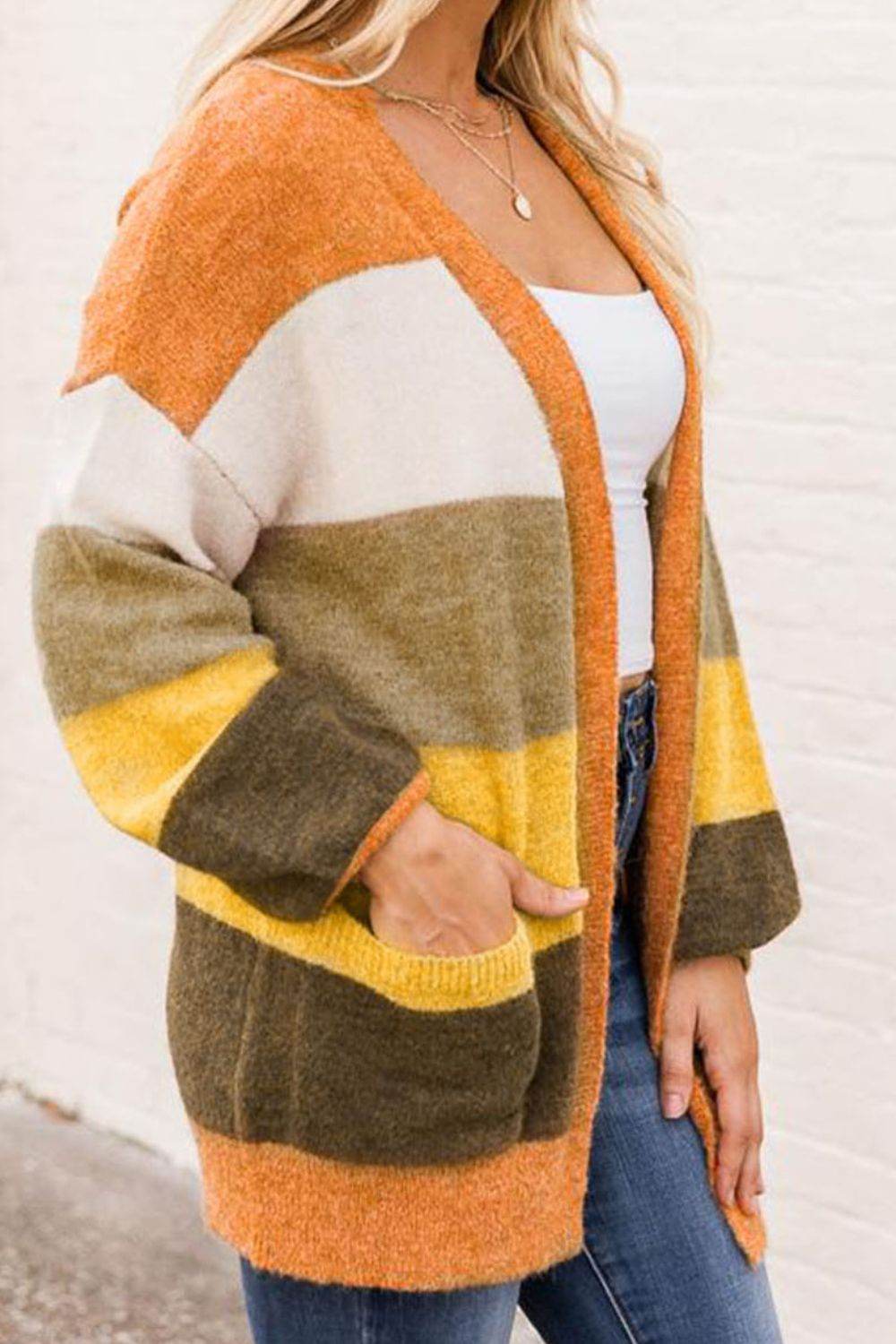 Open Front Color Block Cardigan for a perfect OOTD – dress to impress outfits from Amexza