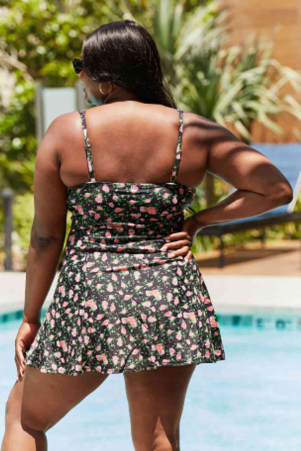 Marina West Swim Full Size Clear Waters Swim Dress in Black Roses for a perfect OOTD – dress to impress outfits from Amexza