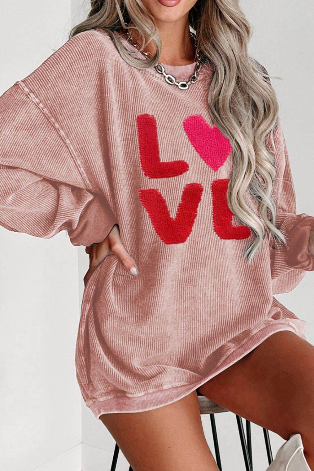 Valentine’s Day LOVE Round Neck Long Sleeve Sweatshirt for a perfect OOTD – dress to impress outfits from Amexza