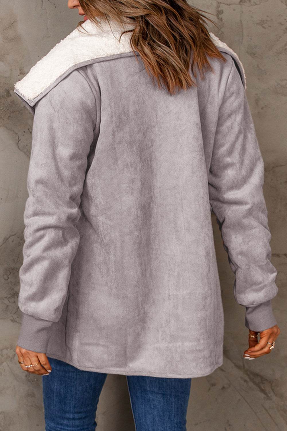 Open Front Long Sleeve Sherpa Jacket for a perfect OOTD – dress to impress outfits from Amexza