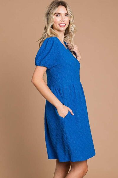 Culture Code Texture Round Neck Short Sleeve Dress with Pockets for a perfect OOTD – dress to impress outfits from Amexza