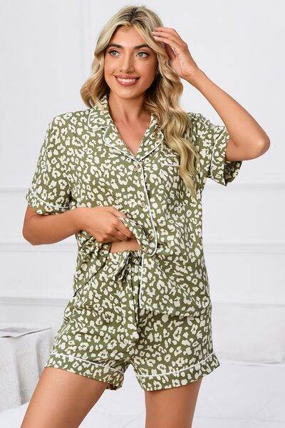 Full Size Leopard Short Sleeve Top and Shorts Lounge Set Plus Size Moss for a perfect OOTD – dress to impress outfits from Amexza