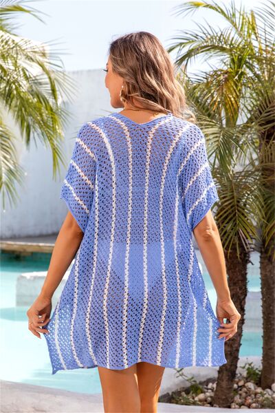 Angel Wings Openwork V-Neck Short Sleeve Cover Up for a perfect OOTD – dress to impress outfits from Amexza