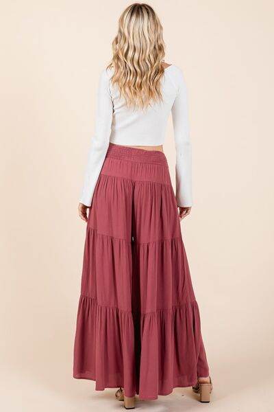 Mittoshop Tier Detail Smocked Elastic Waist Wide Leg Pants - Amexza