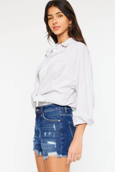 Kancan High Rise Frayed Hem Denim Shorts for a perfect OOTD – dress to impress outfits from Amexza