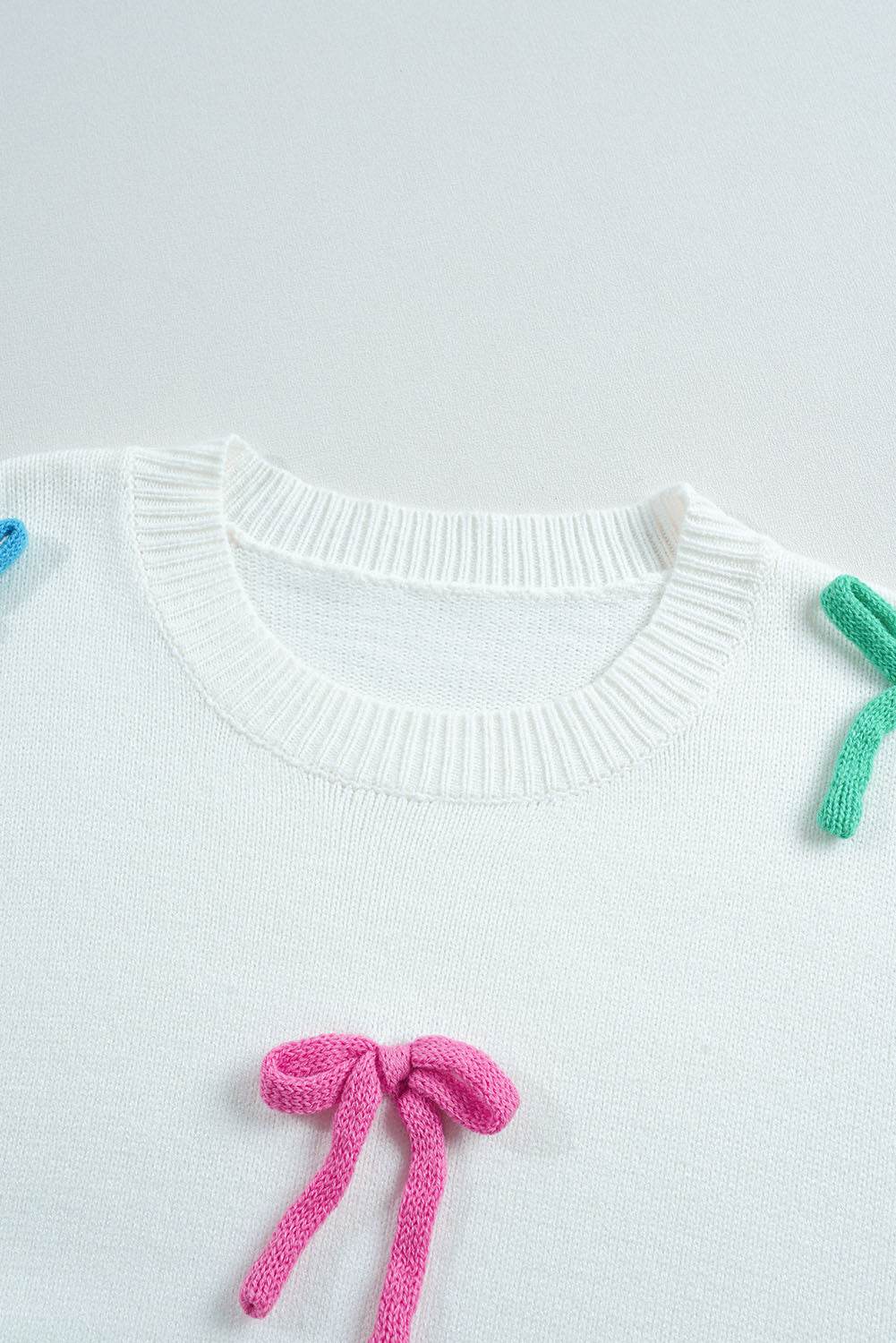 Contrast Bow Round Neck Dropped Shoulder Sweater for a perfect OOTD – dress to impress outfits from Amexza