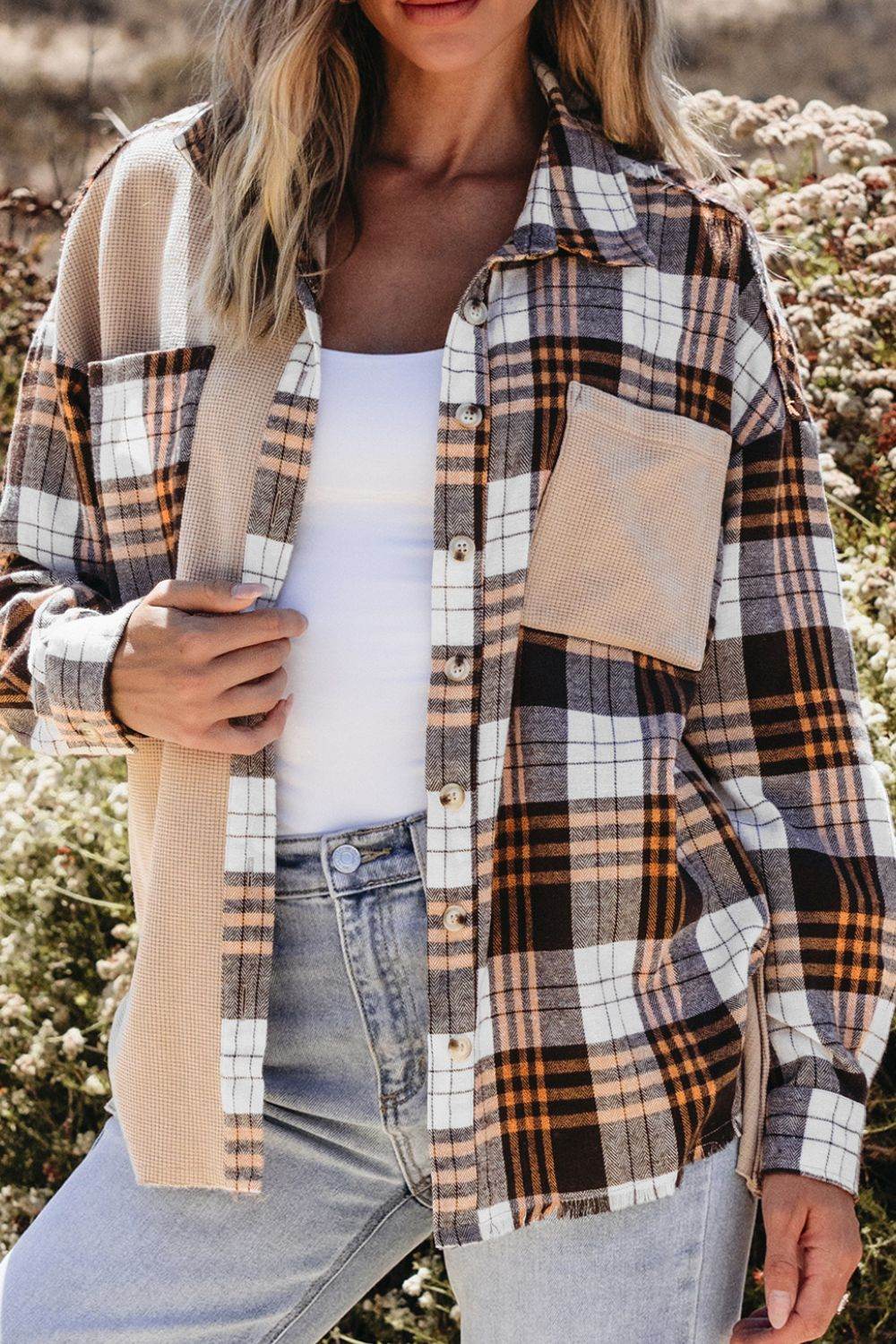 Plaid Button Up Long Sleeve Shacket for a perfect OOTD – dress to impress outfits from Amexza