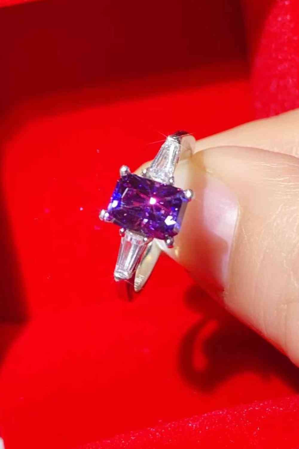 1 Carat Moissanite Platinum-Plated Rectangle Ring in Purple for a perfect OOTD – dress to impress outfits from Amexza