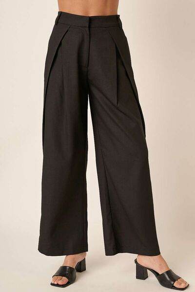 Mittoshop Deep Pleated High Waisted Wide Leg Pants - Amexza