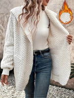 Open Front Long Sleeve Hooded Fuzzy Cardigan - Amexza