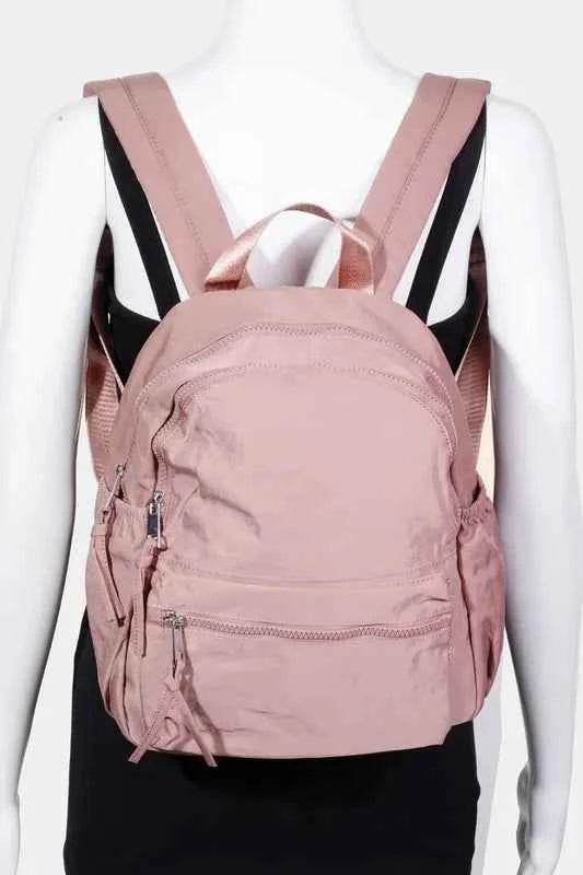 Fame Nylon Multi Pocket Backpack Bag Dusty Pink One Size for a perfect OOTD – dress to impress outfits from Amexza