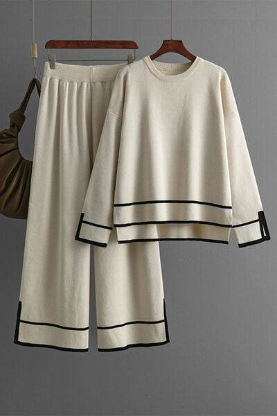 High-Low Round Neck Top and Pants Sweater Set for a perfect OOTD – dress to impress outfits from Amexza