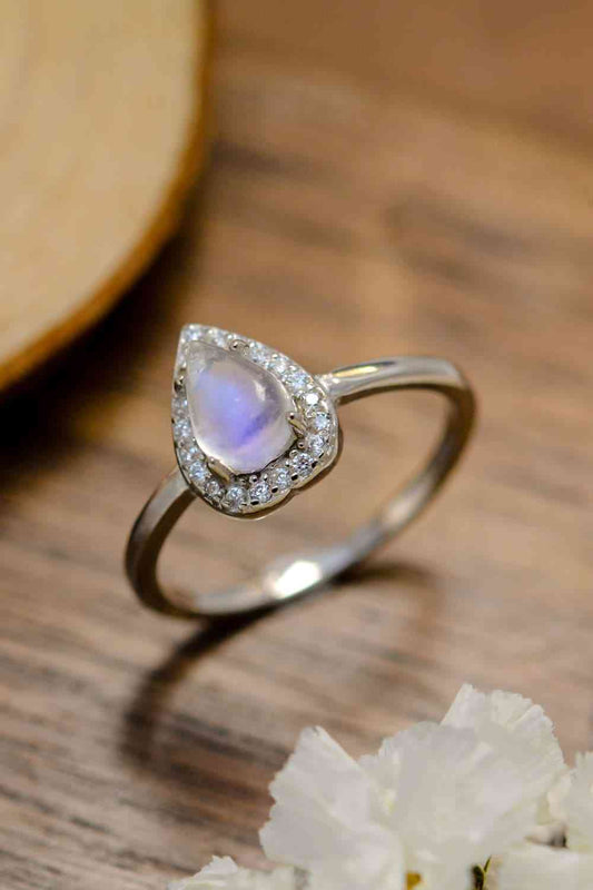 Moonstone Teardrop 925 Sterling Silver Halo Ring Silver for a perfect OOTD – dress to impress outfits from Amexza