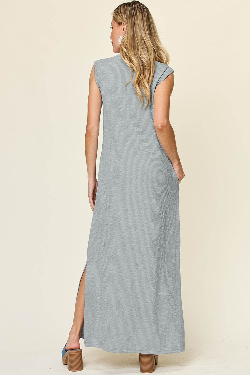 Double Take Full Size Texture Mock Neck Sleeveless Maxi Dress - Amexza