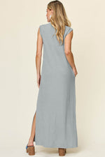 Double Take Full Size Texture Mock Neck Sleeveless Maxi Dress - Amexza