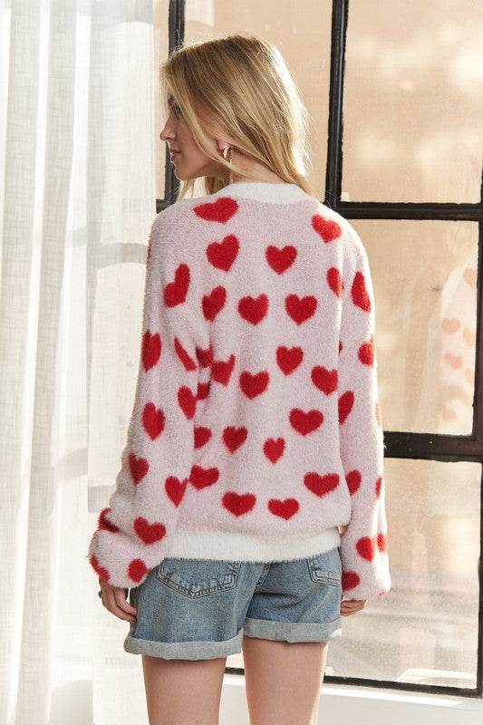 ADORA Fuzzy Heart Button Down Cardigan for a perfect OOTD – dress to impress outfits from Amexza