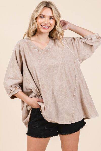 Mittoshop Mineral Wash V-Neck Raglan A-Line Relaxed Top Dust Storm for a perfect OOTD – dress to impress outfits from Amexza