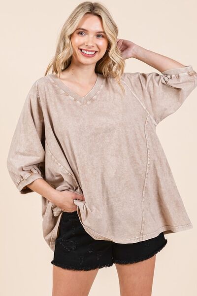 Mittoshop Mineral Wash V-Neck Raglan A-Line Relaxed Top Dust Storm for a perfect OOTD – dress to impress outfits from Amexza