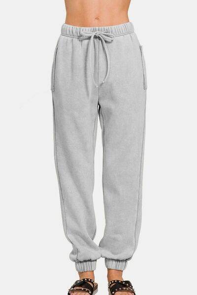 Zenana Full Size Acid Wash Fleece Drawstring Sweatpants with Pockets for a perfect OOTD – dress to impress outfits from Amexza