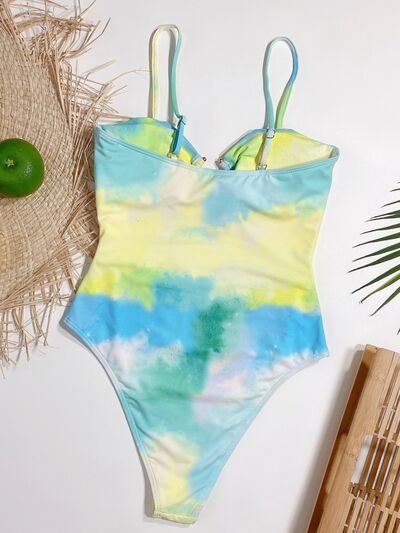 Cutout Tie-Dye Spaghetti Strap One-Piece Swimwear for a perfect OOTD – dress to impress outfits from Amexza