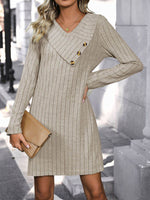 Perfee V-Neck Long Sleeve Knit Dress for a perfect OOTD – dress to impress outfits from Amexza
